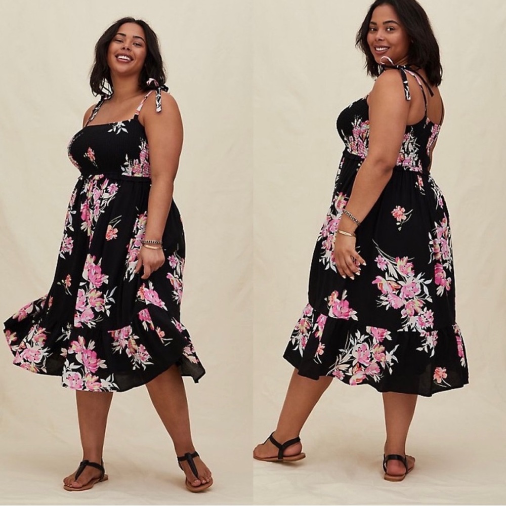 MIDI CHALLIS SMOCKED DRESS